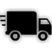 Black silhouette of a delivery truck on a white background indicating delivery